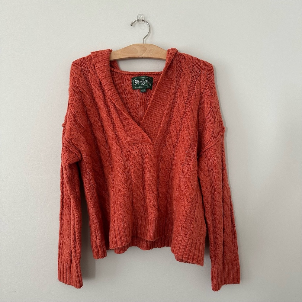 American Eagle Outfitters Rust Cable Knit V-Neck Sweater